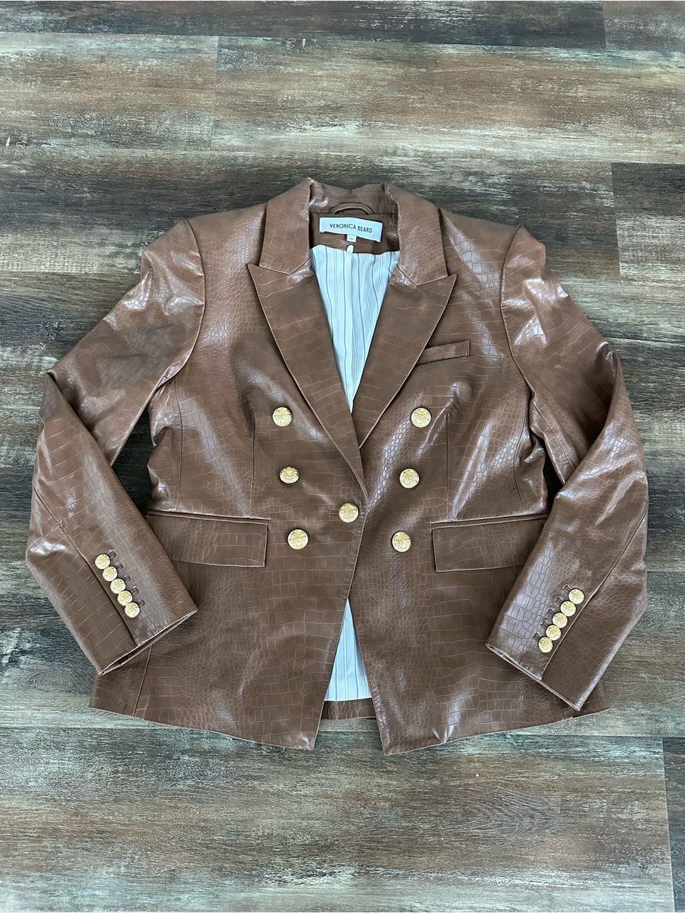 Veronica Beard Lawrence Croc Embossed Faux Leather Dickey Jacket Size 16